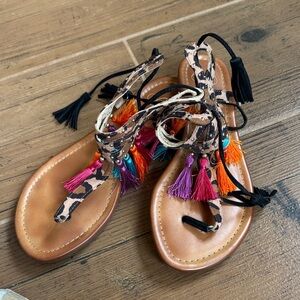 Jessica Simpson Leopard Print Sandals with Multicolor Tassels